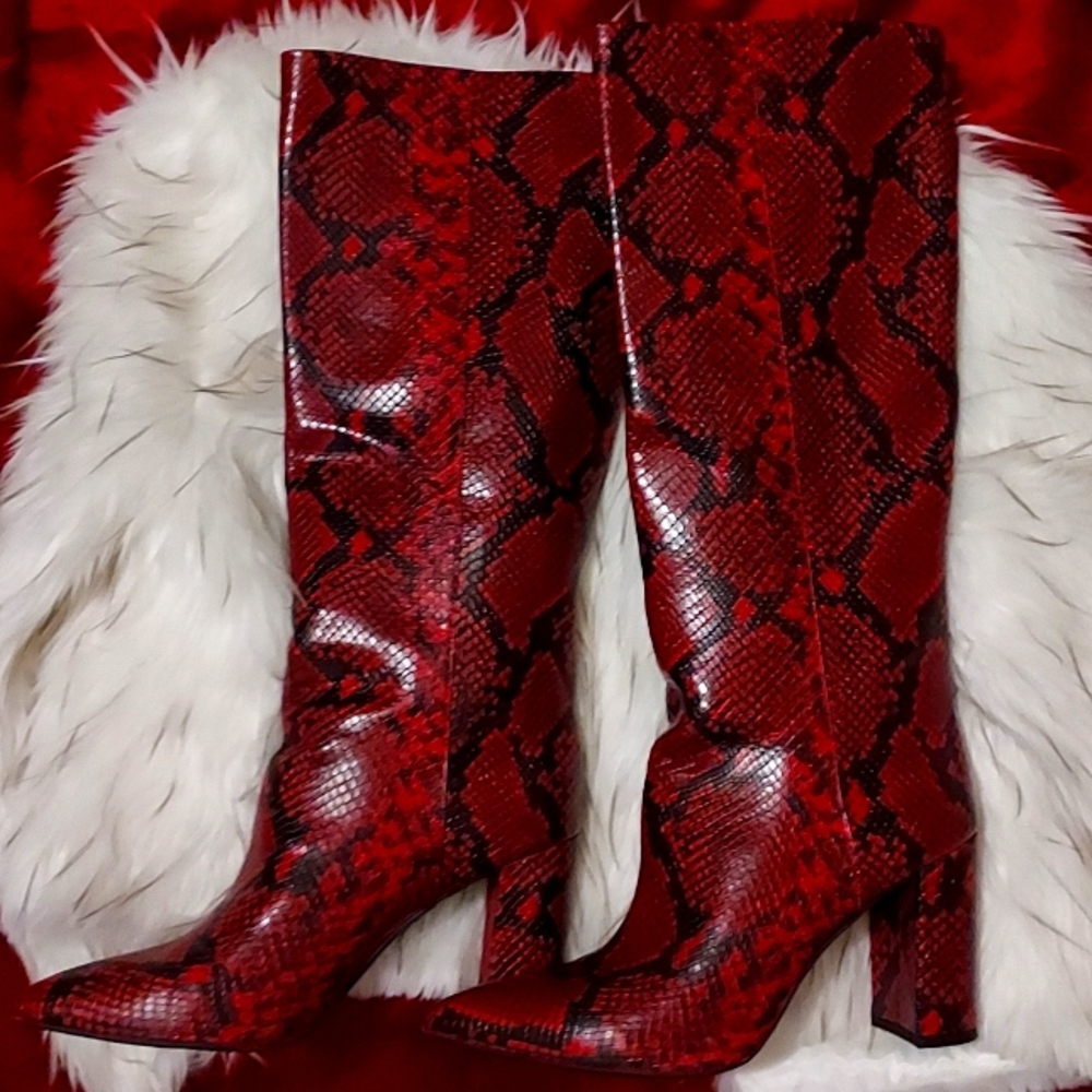INC red leather snakeskin boots